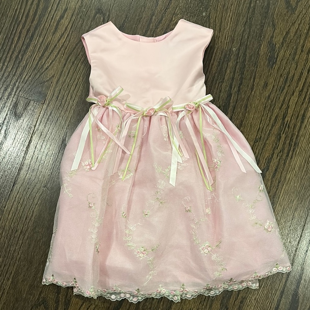 Pink Sleeveless Dress with Floral Embroidery size 2T
